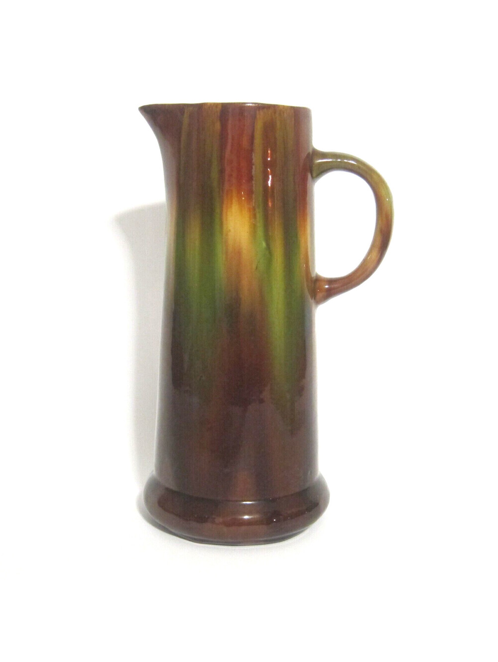 Antique Rockingham Pottery Pitcher 12" Yellowware Brown Green Drip Glaze Ohio